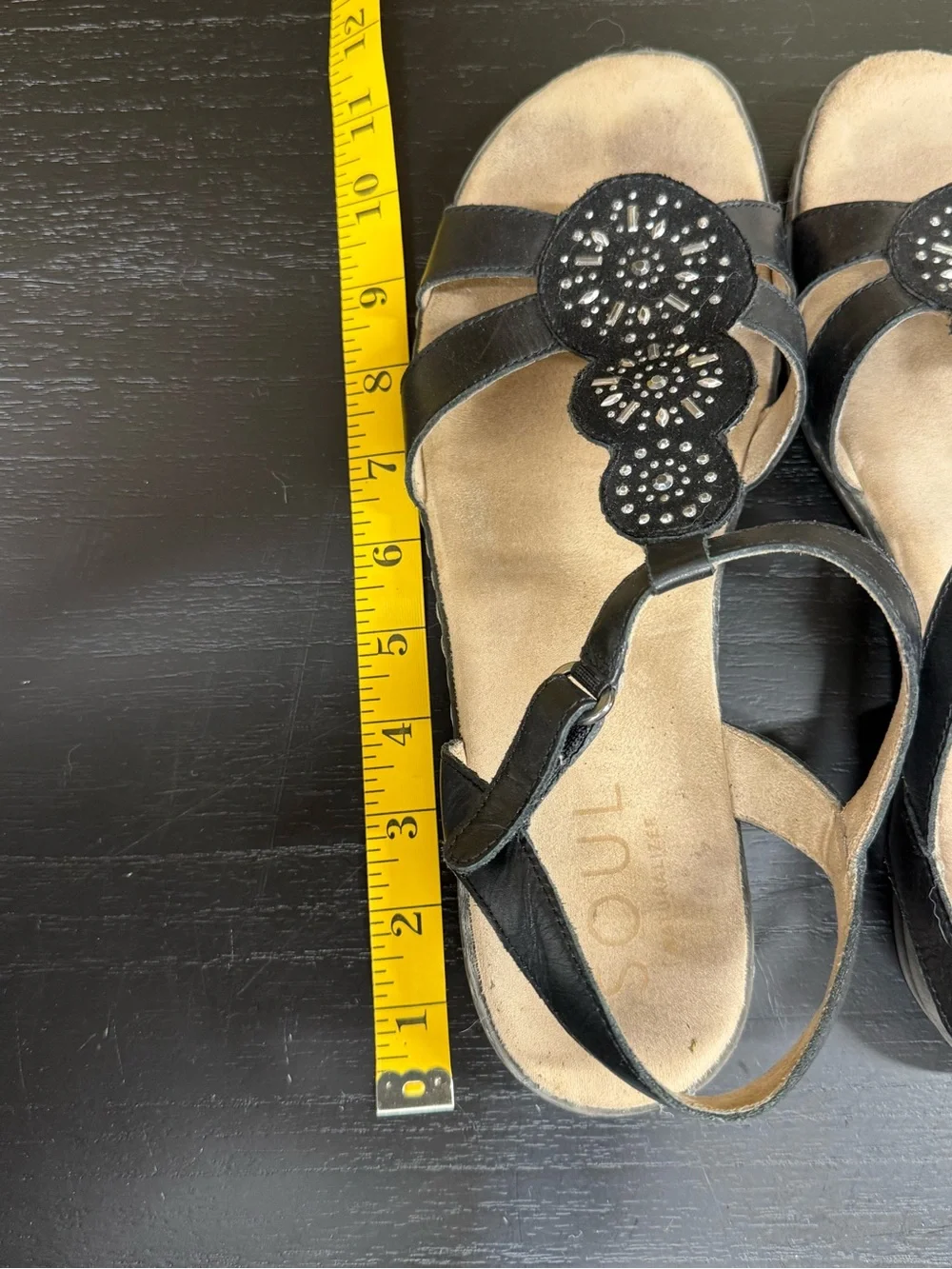 Naturalizer SOUL Black Embellished T-Strap Sandals